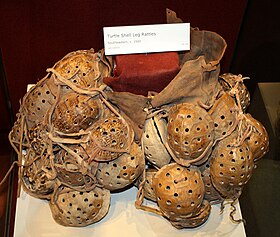 Southeastern turtleshell rattles, worn on the legs while dancing, c. 1920, Oklahoma History Center SE turtle shackles 1920s OHS.jpg