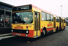 A Sheffield Mainline-branded Leyland-DAB articulated bus at Sheffield Interchange SOUTH YORKSHIRE TRANSPORT Sheffield mainline - Flickr - secret coach park.jpg