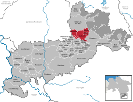 Lage der Gemeinde Samtgemeinde Hattorf am Harz im Landkreis Göttingen (anklickbare Karte)