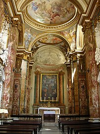 Interior of the church with frescoes by Corrado Giaquinto, 1731, San Nicola dei Lorenesi, Rome