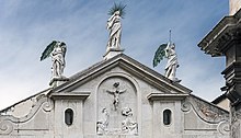 Pediment and Madonna and Angels 1584 crowning the facade by Alessandro Vittoria Scola di San Fantin (Venice) - The pediment.jpg