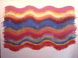 Pat Lipsky, Spiked Red, 1970. Her work was included in the Lyrical Abstraction exhibition at the Whitney Museum in 1970 and at the Boca Raton Museum in 2009. Spiked Red.jpg