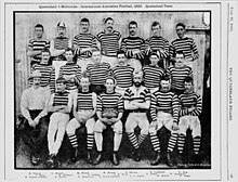 The Queensland state team who played Melbourne in 1888 StateLibQld 1 111092 Queensland team who played Melbourne, International Australian Football, 1888.jpg