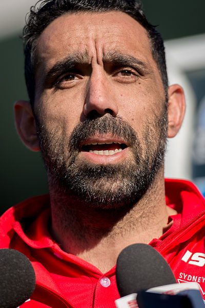 Goodes at a Sydney Swans press conference in 2014