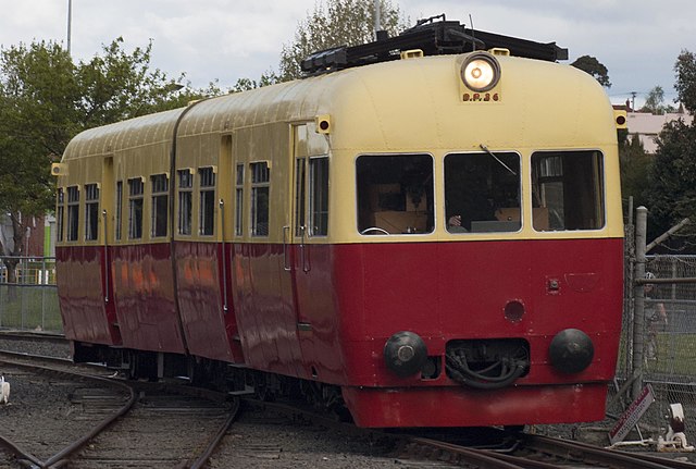 TGR DP class railmotor as used for suburban and rural passenger services, preserved in TGR livery at the Tasmanian Transport Museum.