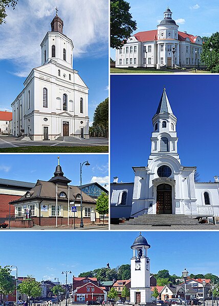 Left to right:Telšiai Cathedral Curia of the Roman Catholic Diocese of Telšiai Tourism Center Church of the Assumption of the Blessed Virgin Mary into