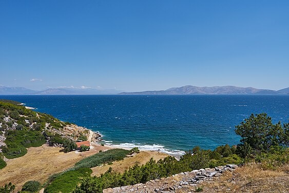 View of the Gulf of Euboea from the ruins of the ancient Rhamnous. Attica, Greece.