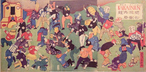 Allegory of the New fighting the Old, in early Japan Meiji, around 1870