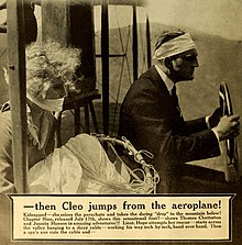 Advertisement (1916). The caption incorrectly states Thomas Chatterton is the pilot of the plane but the actor pictured is Lamar Johnstone. The Secret of the Submarine 3.jpg