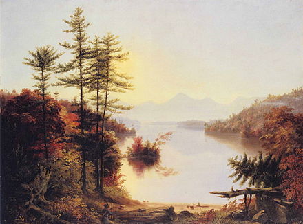 View on Lake Winnipiseogee (1828) by American painter Thomas Cole
