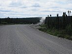 Zicht op de weg zo'n 100 km voorbij Labrador West