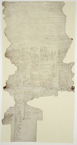 Un foglio di carta strappato;  una copia originale del trattato