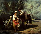 "Escena en el pozo" (antes de 1893), óleo sobre lienzo - Museo de Arte Republicano que lleva el nombre de Ts. S. Sampilov.