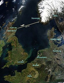 Flugstrecke der ersten Flugüberquerung der Nordsee am 30. Juli 1914