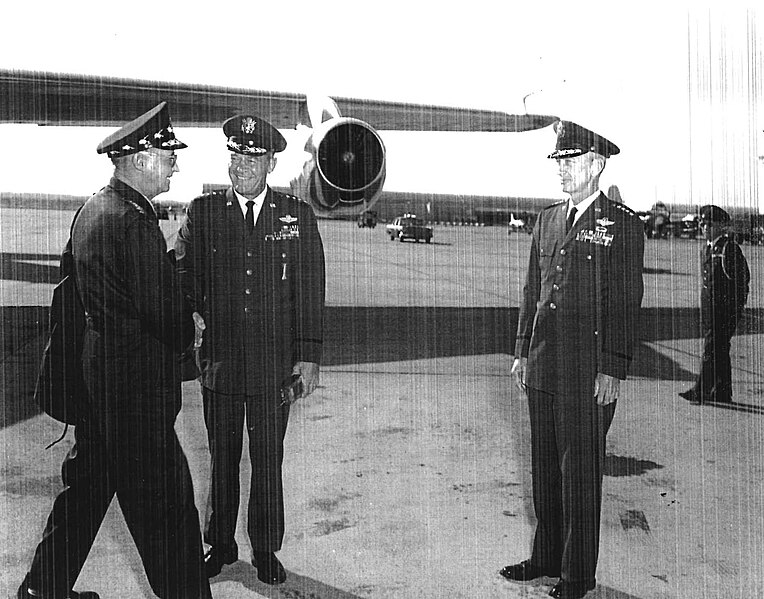File:U.S. Air Force Chief of Staff Gen. John P. McConnell greeted by Strategic Air Commanders-in-Chief Gen. Joseph J. Nazzaro and U.S. Air Force Vice Chief of Staff Gen. Bruce K. Holloway.jpg