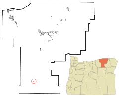 Umatilla County Oregon Incorporated and Unincorporated areas Ukiah Highlighted.svg