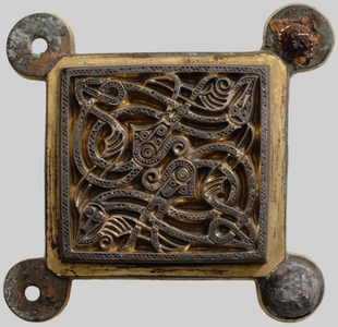 Bridle fitting in gilt bronze from Vendel grave XII, Uppland, Sweden. 565–625.