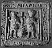 Vinica ceramic icon of Saints Christopher and George as dragon-slayers Vinica Christopher George.jpg