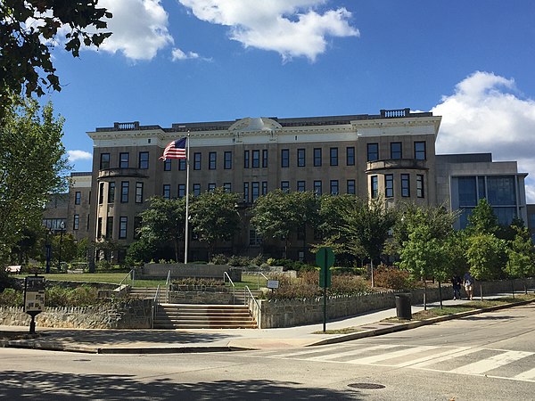 View of the American University Washington College of Law's Capital Building from Tenley Circle