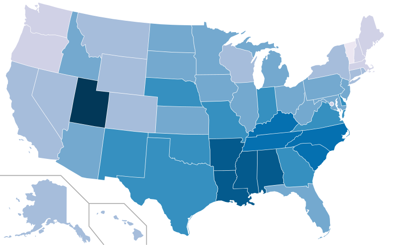 File:Weekly religious service attendance by US State gradient (2014).svg