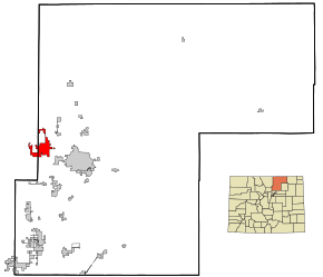 Weld County Colorado Incorporated and Unincorporated areas Windsor Highlighted.svg