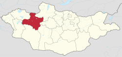 Kaart van Mongolië met Zavhan in het rood