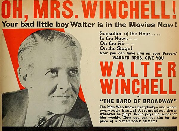 "The Bard of Broadway" with Walter Winchell ad in The Film Daily, 1932