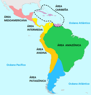 Cultural areas of South and Central America prior to European contact, (in Spanish).
