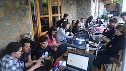 The Wikicamp Dihovo 2018 participants are engaged in editing Wikipedia