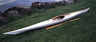 Modern skin-on-frame kayak; the skin is cloth, sewn to fit over the wooden frame and then waterproofed. 070704 09 Seqqat-.jpg