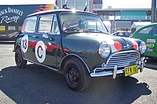 Rauno Aaltonen and Bob Holden won the race outright driving this Morris Cooper S. The car is pictured in 2006. 1966 Morris Mini Cooper S - 1966 Gallaher 500 winner (5132692833).jpg