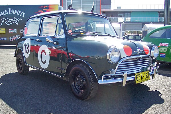 Rauno Aaltonen and Bob Holden won the race outright driving this Morris Cooper S. The car is pictured in 2006.