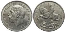 Silver coin 1 crown United Kingdom Silver Jubilee of George V - 1935 1 crown George V - 1935.png