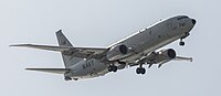 A Boeing P-8 Poseidon, tail number 168761, on final approach at Kadena Air Base in Okinawa, Japan. It is assigned to Patrol Squadron 45 (VP-45) at NAS Jacksonville, Florida, United States.