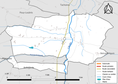 Carte en couleur présentant le réseau hydrographique de la commune