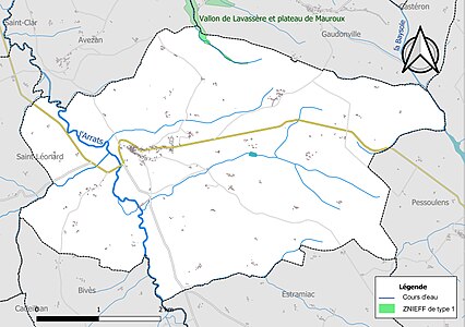 Carte de la ZNIEFF de type 1 sur la commune.