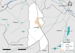 Kolorowa mapa przedstawiająca sieć hydrograficzną gminy