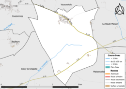 Carte en couleur présentant le réseau hydrographique de la commune