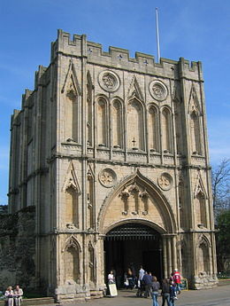 Abbey Gate, rebuilt in the mid-14th century Abbeygate In Bury St Edmunds.jpg