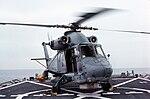 An SH-2F Seasprite helicopter warms up on the deck of the guided missile frigate USS REUBEN JAMES (FFG-57) underway off San Diego - DPLA - 7163aa8987d7b26b6e752b40c824ae13.jpeg