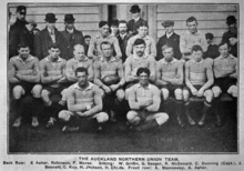 Frank Morse in the Auckland side to play Wellington on 5 August 1911. Auckland team v Wellington Aug 5.png