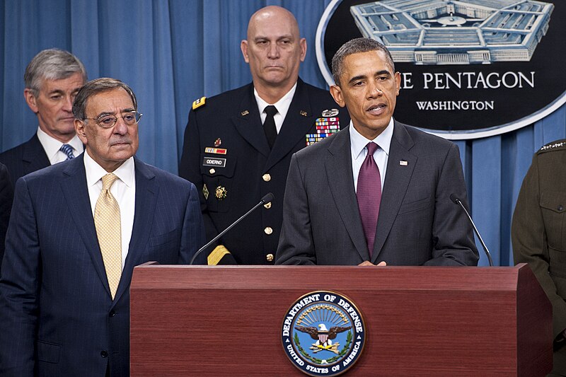 File:Barack Obama briefs the press with Leon E. Panetta at the Pentagon 5 January 2012.jpg