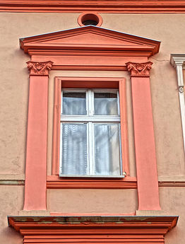 Detail of an adorned framework window