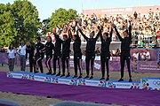 Deutsch: Beachhandball bei den Olympischen Jugendspielen 2018 in Buenos Aires; Tag 7, 13. Oktober 2018; Medaillenzeremonie Mädchen - Gold: Argentinien, Silber: Kroatien, Bronze: Ungarn English: Beach handball at the 2018 Summer Youth Olympics in Buenos Aires at 13 October 2018 – Medal Ceremony Girls - Gold: Argentina, Silver: Croatia, Bronze: Hungary Español: Handball de playa en los Juegos Olimpicos de la Juventud Buenos Aires 2018 en 13 de octubre de 2018 – Medalla Ceremonia para niñas - Oro: Argentina, Plata: Croacia, Bronce: Hungría