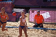 Deutsch: Beachhandball bei den Olympischen Jugendspielen 2018; Tag 3, 10. Oktober 2018; Mädchen, Vorrunde, Gruppe B - Niederlande-Argentinien 2:0 English: Beach handball at the 2018 Summer Youth Olympics at 10 October 2018 – Girls Preliminary Round Group B‎ – Netherlands-Argentina 2:0