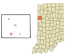 Benton County Indiana Sisällytetyt ja rekisteröimättömät alueet Boswell Highlighted.svg