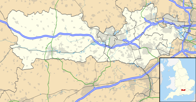 Mapa konturowa Berkshire, po prawej nieco u góry znajduje się punkt z opisem „Windsor”