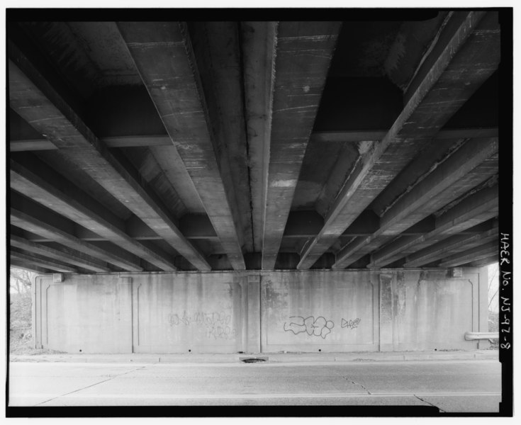 File:Bridge underside. View to west from east abutment. - River Drive Overpass, Spanning River Drive (County Route No. 507) at U.S. Route 46, Elmwood Park, Bergen County, NJ HAER NJ,2-EWPK,1-8.tif