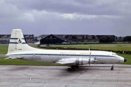 Britannia Airways Britannia Model 102 at Manchester Airport in 1965