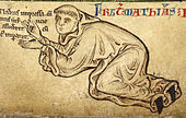 Self portrait of Matthew Paris (c. 1200 - 59) BritLibRoyal14CVIIFol006rMattParisSelfPort.jpg